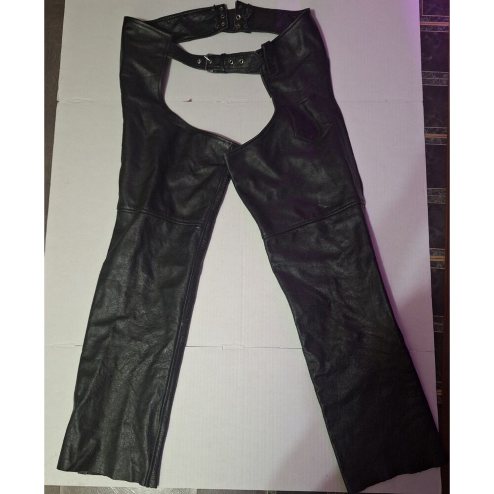 Xelement Men's Black Leather Motorcycle Chaps Size 38 Biker Grunge Vintage Y2K